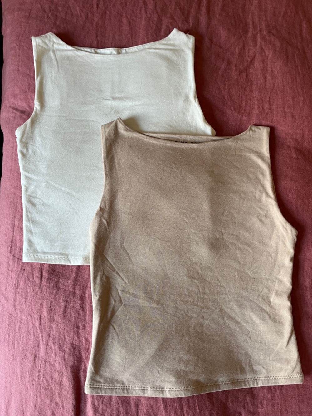 Tank Pair in White and Tan Cotton/ Modal
